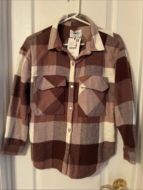 NWT Zara Kids Flannel Plaid Button Down Shirt Shacket 13-14